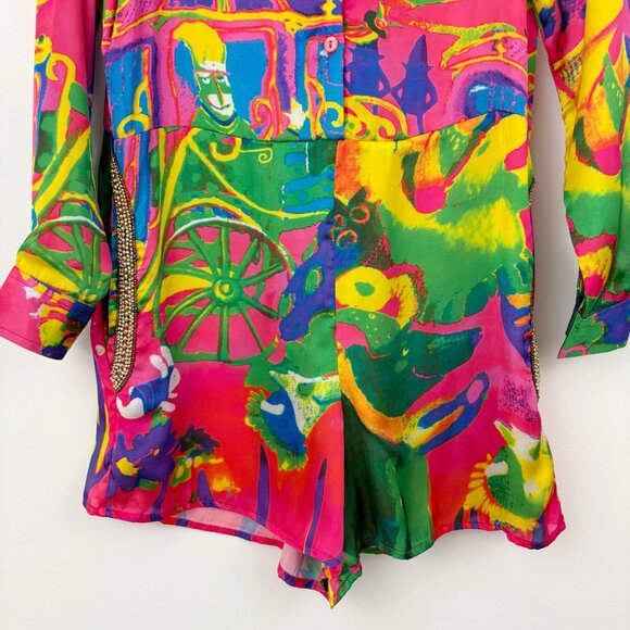 NWT Manish Vaid Colorful Romper Size S Roll Tab Long Sleeve Beaded Embellished - Picture 6 of 16